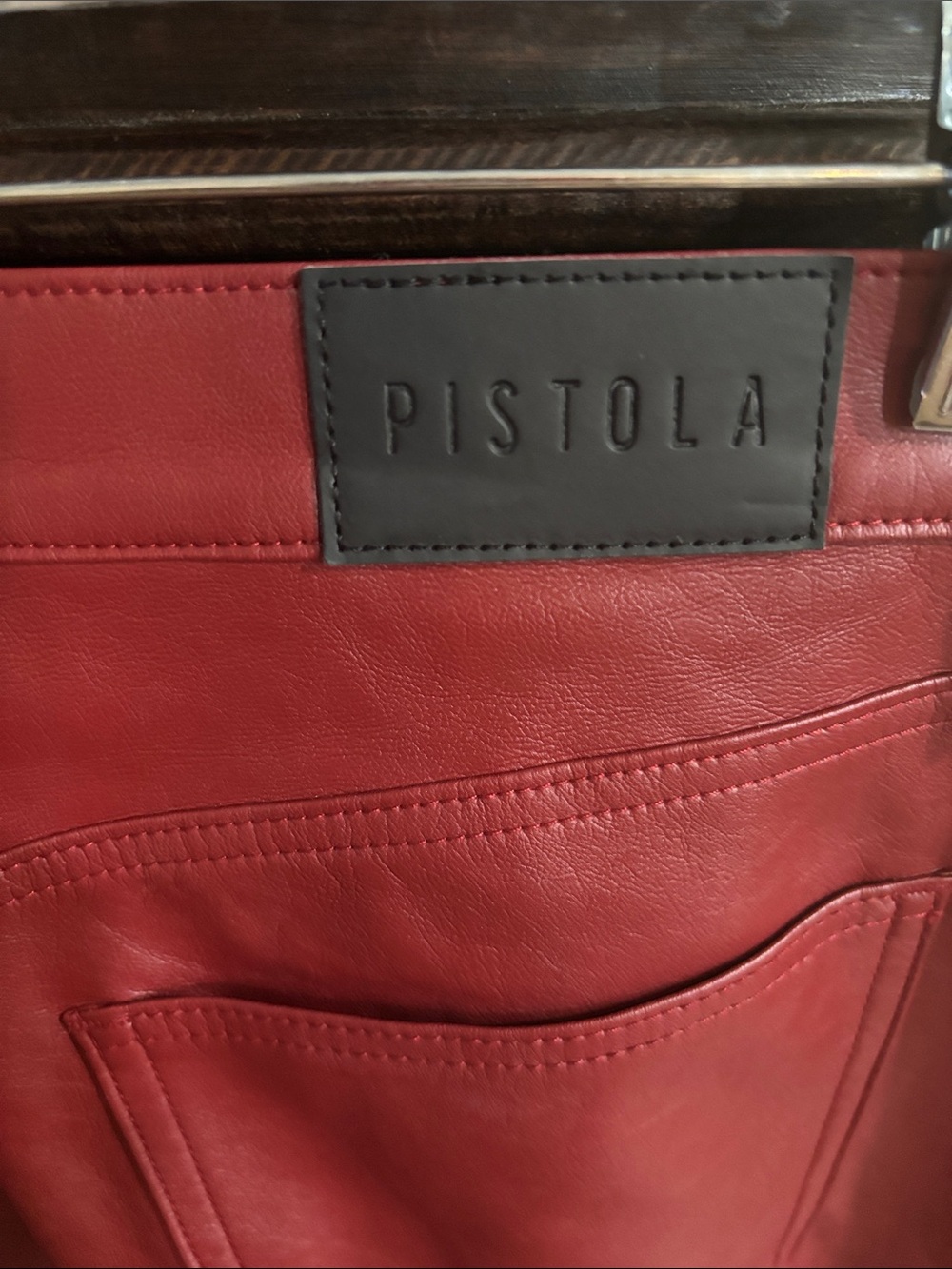 pistola Cassie faux crimson leather straight-leg pants size 28 - Picture 3 of 6